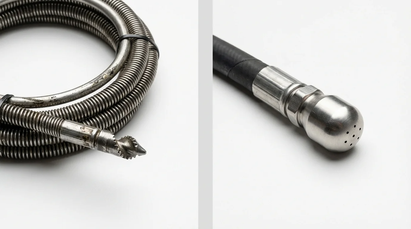 Drain snake cable and hydro jetting nozzle used for drain cleaning in Wiley Ford, WV