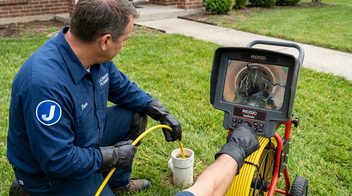 Sewer camera inspection being performed by Johns Plumbing LLC in Wiley Ford