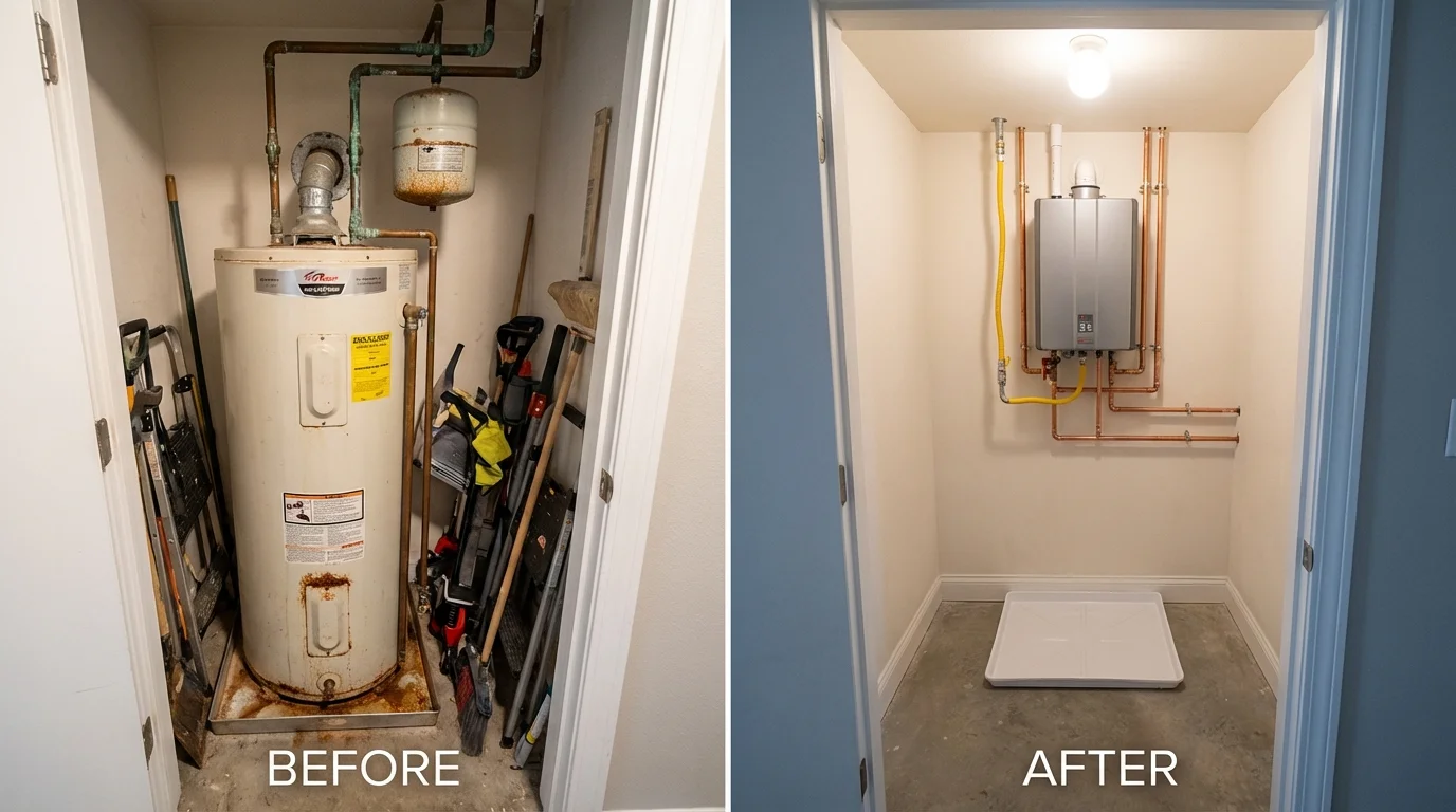 Tank water heater versus wall-mounted tankless unit comparison for Wiley Ford, WV homeowners