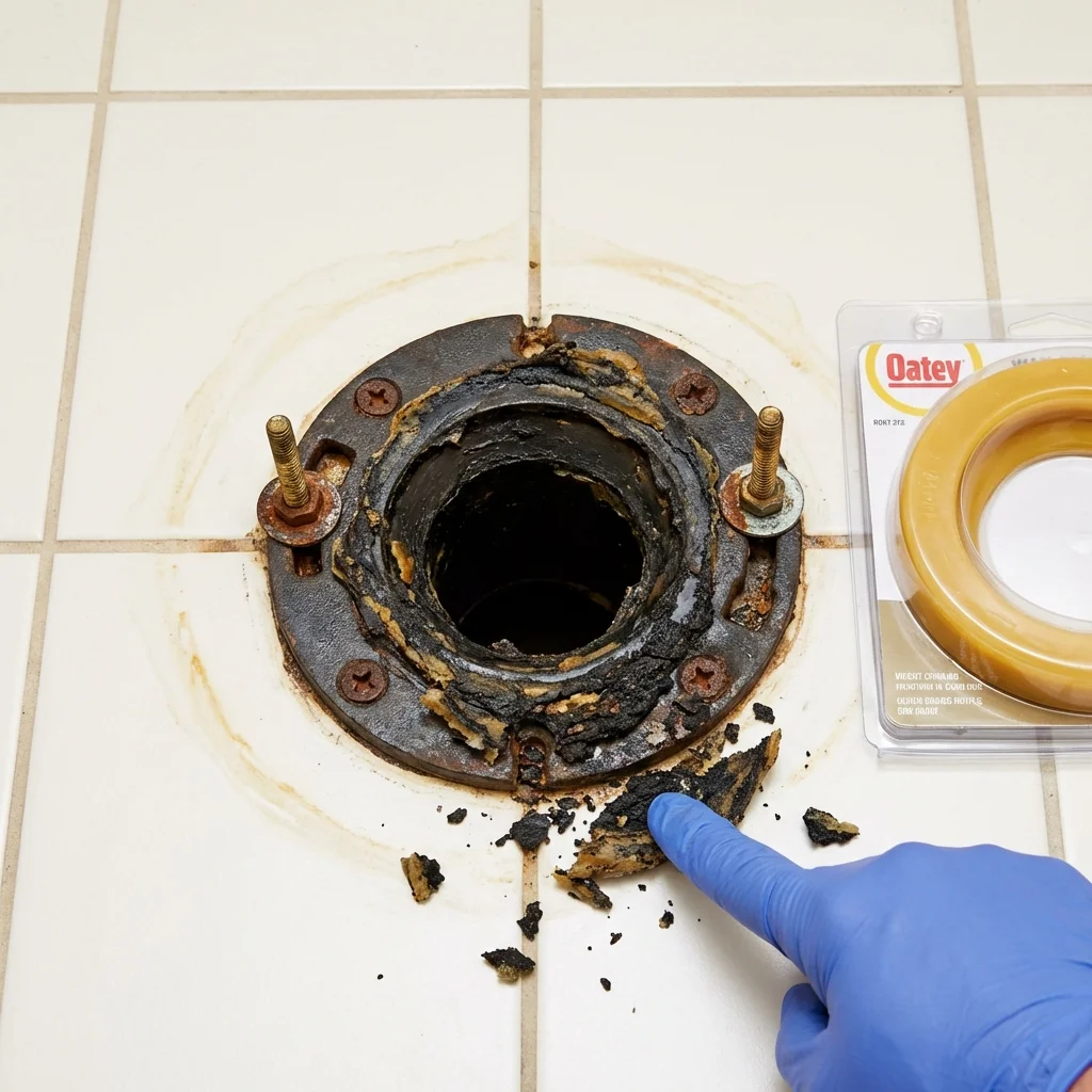 Failed wax ring showing water seepage at the base of a toilet in a Wiley Ford, WV home